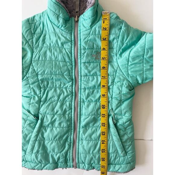 The North Face Reversible Jacket Girl XS 6 Teal Blue Faux Fur Ski Outdoor Flaw - Picture 7 of 11